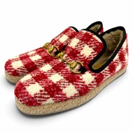 Mint condition☆GUCCI Gucci Horsebit hardware sheepskin tweed slip-on RED and white with gold hardwar