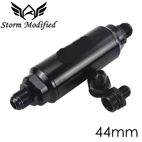 44mm Universal Aluminum Alloy Car Fuel Filter Inlet Outlet Filter AN6 AN8 Adaptor Black
