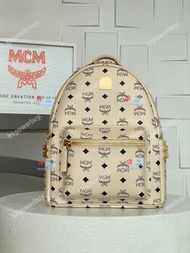 新款 MCM 米白鉚釘雙肩背包C hkpowerbuy.  禮物 情人節 手袋 背囊 斜孭袋 tote包 銀包 雙肩包