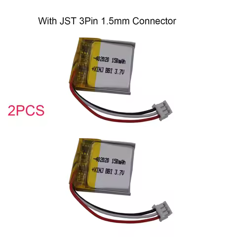 2pcs 3.7V 150mAh Polymer Li Lipo Battery 402020 Thermistor 3 Wire JST 3Pin 1.5mm Plug For Mouse Blue