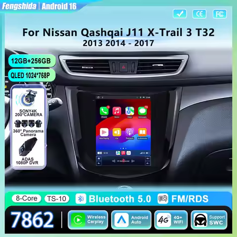 Android 16 9.7 inch For Nissan Qashqai J11 X-Trail 3 T32 2013-2017 screen Car Radio Multimedia Video
