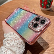 AUOVIEE เคสโทรศัพท์รุ้งเพชรสีไล่ระดับสีสำหรับ iPhone 14 13 12 11Pro X XR Max Plus ใสแบบเคลือบหรูหรากรอบกันกระแทก