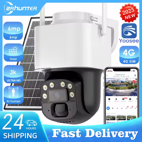 6MP 4G Sim Solar Camera Outdoor Security PZT IP Camera Built in 10400 Mah Big Battery AI Auto Detect
