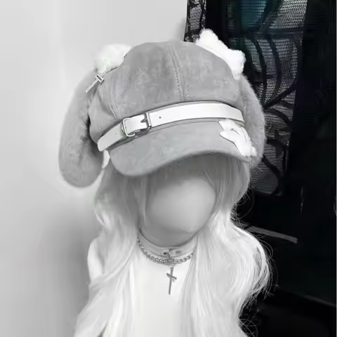 Women's Kawaii Hat Sweet Style New Fashion Cap Grey Dog Eared Cap Subculture Beret Cute Individualis