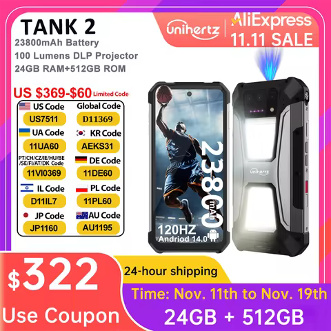 US EU MX Warehouse Unihertz 8849 Tank 2 PRO Rugged Smartphone with Projector,Android 14,24 + 256GB 2
