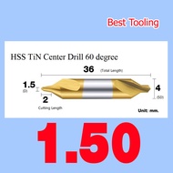 ดอกนำศูนย์ ดอกเจาะนำศูนย์ HSS TiN Coating 60องศา สีทอง ใช้ดี ราคาถูก!! HSS Tin Center Drill 60 degree ขนาด D1.0-D4.0  ใช้กับเครื่องกลึง CNC lathe  ราคาต่อ 1ดอก