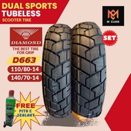 SET R14 D663  DUAL SPORTS TUBELESS TIRE FOR AEROX 155, PCX150; SUPER 8 - DIAMOND TIRE 140/70-14 & 11