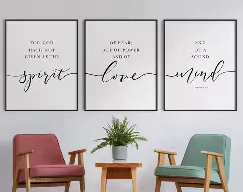 2 Timothy 1:7 Bible Verse Wall Art Canvas Painting Sound Mind Spirit Scripture Prints Christian Nord