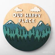 Forest Round Sign Decorative Wooden Courtyard Snow Mountain Forest Cross-Border Hanging Ornament Doo