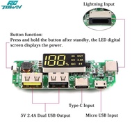 100%ของแท้🥇USBคู่ LED 5V 2.4A Micro/สำหรับ Type-C/ สำหรับ USB Lightning แบตสำรองบอร์ดชาร์จ18650 Overcharge การป้องกันการลัดวงจรไฟฟ้า【คืนได้ภายใน15วัน】