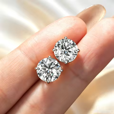 Abestecom VVS1 GRA 0.1ct-3.0ct Moissanite Earring D Color Lab Diamond Four Prong Single Stone Women 