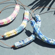 手工限量真皮+棉布編織項鍊 鉤織項鍊-水彩 調色盤 扎染棉布項鍊