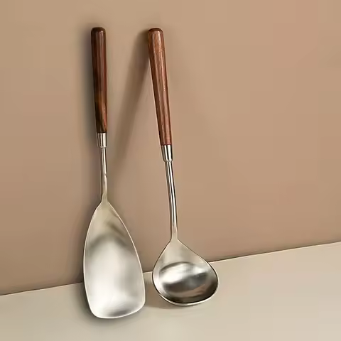 Home Stainless Steel Soup Scoop Wooden Long Handle Cooking Shovel Scoop Restaurant Hotpot Soup Porri