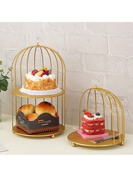 1入組蛋糕架，甜點桌套裝，紙杯蛋糕展示架，鳥籠形狀收納盒桌面化妝品收納盒，適用於婚禮茶會，生日派對