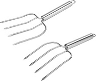 Stainless Steel Turkey fork Set of 2.- Transfer Chicken or Ham Poultry Lifters Easily, Four Needle Meat Fork, Professional Carving Roaster Poultry Forks