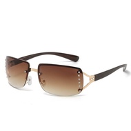 Luxury Y2K Rimless Sunglasses for Women Men Vintage Silver Mirror Lenses Sun Glasses Premium Rhinest