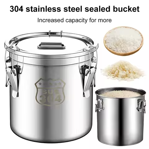 6/12/21/33L 304 Stainless Steel Food Storage Container with Seal Lid Food Oil Sugar Milk Storage Buc