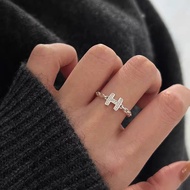 Flashing Diamond H Letter Open Mouth Live Ring Niche Ring Index Finger Ring Cool Style Stylish Light