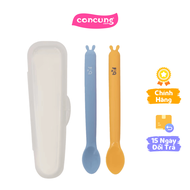 Bộ 2 muỗng silicone tai thỏ baby&i Hàn Quốc (xanh + vàng)