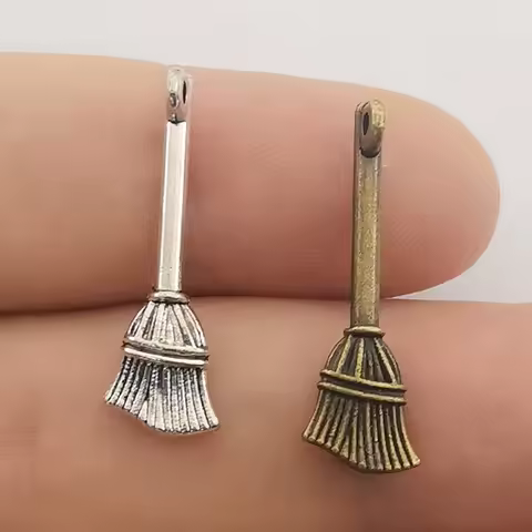 JINDINSP 10pcs 27x9mm Pendant Broom Wizard'S Broom Charm Pendants For Jewelry Making Magician'S Broo