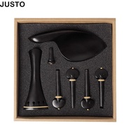 JUSTO Violin Accessory Parts Set, 4/4-3/4 Size Ebony Material violin tailpiece Set, Premium Complete
