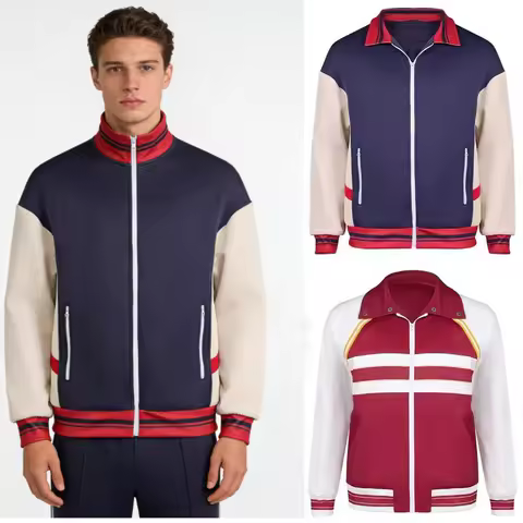 Will Byers Cosplay Costume 80s Style Blue Jacket Lucas Sinclair White and Red Jacket Weird Things TV