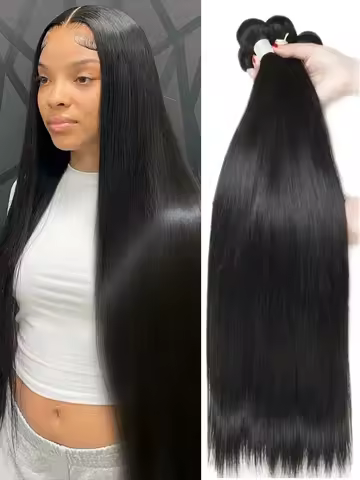 Rosabeauty Hair Straight 28 30 32 40 Inch Lace Closure 100% Natural Human Hair Bundles Deal Brazilia