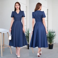 [LUXURY707] LX8117 : ชุดออกงานแขนสั้น กระโปรงบาน เรียบหรู