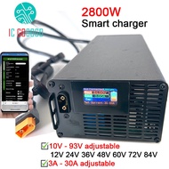 2800W 10V to 93V 3A to 30A Adjustable Lithium Battery Charger 24V 48V 60V 72V 84V 12V Li-ion ion Lif