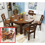 Extendable Dining Table Chairs Set Round Solid Wood 6 8 10 Seater Table Meja Makan Kerusi Kayu Ruang Makan Untuk 8 Orang