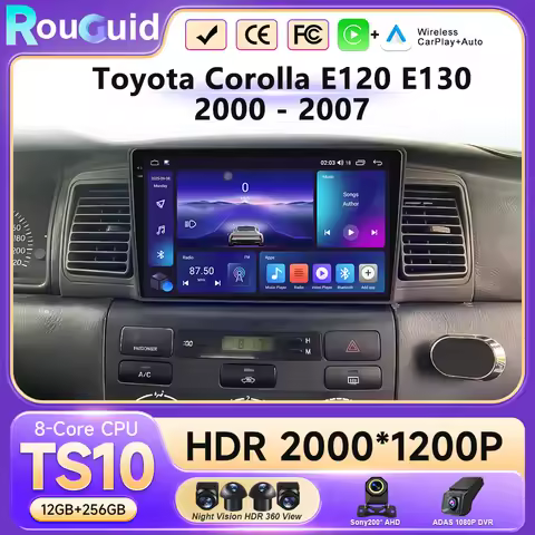 12+256G Car Radio Stereo Player Wireless for Toyota Corolla E120 E130 2000 - 2007 2Din GPS Android 1