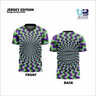Kaos Full Print 3D Ilusi Mata Purple Green Bahan Dryfit Kekinian