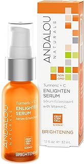 Andalou Naturals Turmeric + C Enlighten Serum, Skin Brightening Serum with Vitamin C &amp; Turmeric, Anti Aging Skin Care, Diminish Sun Damage &amp; Lighten Skin, 1.1 Fl Oz