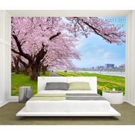 CETAK Wallpaper Dinding Kamar Tidur, Stiker Dinding Pohon Sakura 3d