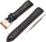 WBH Band Compatible with Seiko Sportura Chronograph and Kinetic Watches, Leather 21mm Black and Colored Stitches Watch Band Strap with Gift Spring Bar Tool – Sportura Watch Band Strap