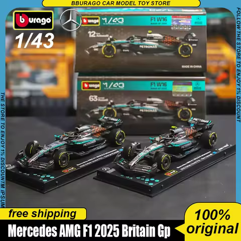 New In Stock Bburago 1:43 Mercedes Amg W16E F1 2025 Britain Gp #63 #12 Alloy Miniature Acrylic Box D