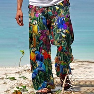 Hawaiian Loose Pants Baggy Trousers Mens Cotton Faux Linen Pants Wide Leg Pants Beach Streetwear Parrot Animal 3d Print Jersey