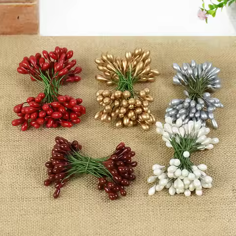 50pcs Berry Artificial Flower Red Artificial Berry Simulation Cherry Stamen Berries for Home Christm
