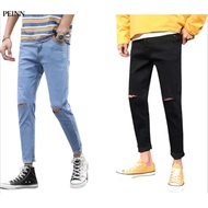 [Peinn] HKR men's skinny jeans - B031-1 denim, high quality ripped knees with 4-way stretch