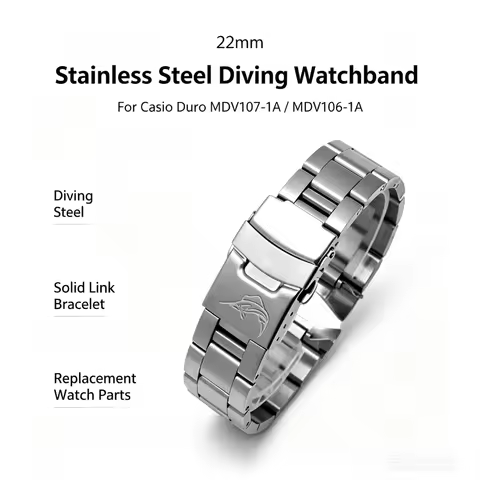22mm Premium Waterproof Solid Stainless Steel Dive Watch Strap For Casio Duro MDV107-1A MDV106-1A Me