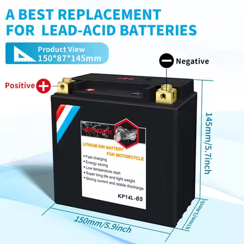 EU Stock 14L-BS 12V Lithium Motorcycle Battery 9Ah 520CCA Powersport Battery Replaces for YTX14L-BS,