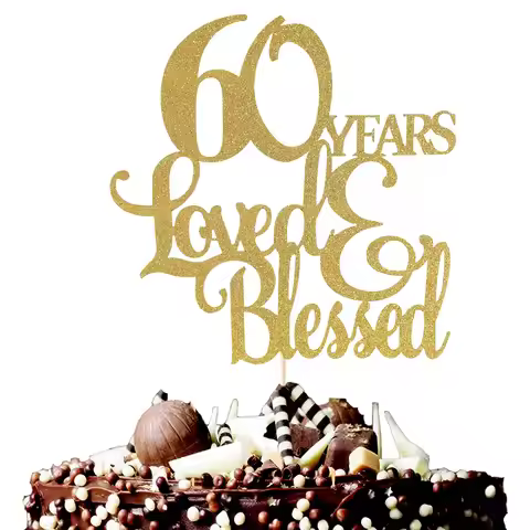 1Pc 60 Years Loved & Blessed Cake Topper - 60th Birthday Cake Decorating Supplies, 60 Years Blessed 