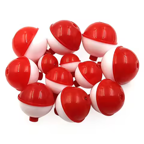 5pcs Snap-On Fishing Floats Bobbers Hard ABS Push Button Red & White round Buoy 1' 1.25' 1.5' 1.75' 