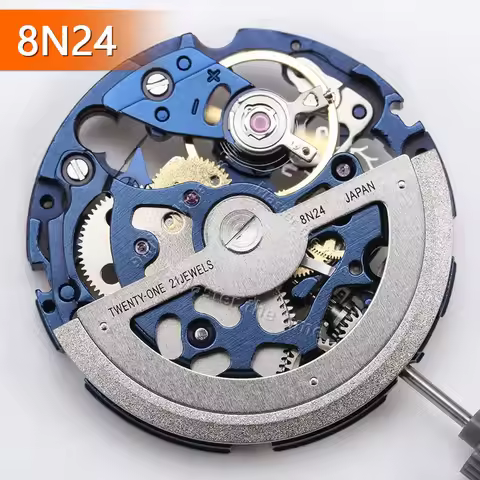 Modified 8N24 Mechanical Movement 21 Jewel Automatic Self-winding Skeleton Mechanism Blue 8N24 Movem