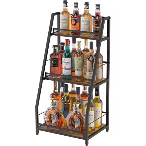 Trapezoid Liquor Stand , Stepped Wine Racks Freestanding Floor ,Versatile Corner Wine Bottle Display