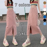 S-5XL~Long skirt with slit A-line 7 colors Denim MIDI Skirt Korean jeans mango Skirt plus size blue