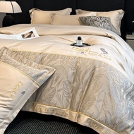 Light Luxury High-End Sense 120 Pure Cotton Four-Piece Set Embossed Embroidery Duvet Cover Bed Sheet