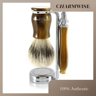 Edwin Jagger 3PCLHCDE Plaza 3 Piece Set (Imitation Light Horn) Safety Razor, Synthetic Brush and Sta