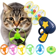 Bamboo Dragonfly Catapult, Mainan Kucing Interaktif & Blaster Piring Terbang Luar Ruangan, 4 Frisbee