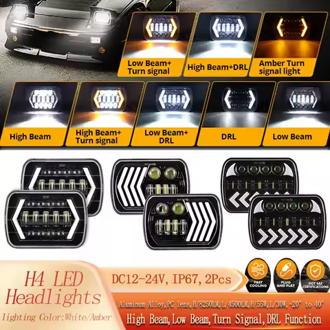 7X6 Inch LED Headlights DRL Turn Signal Light 6000K Hi-Lo Beam For Jeep Wrangler YJ 86-95 for Toyota